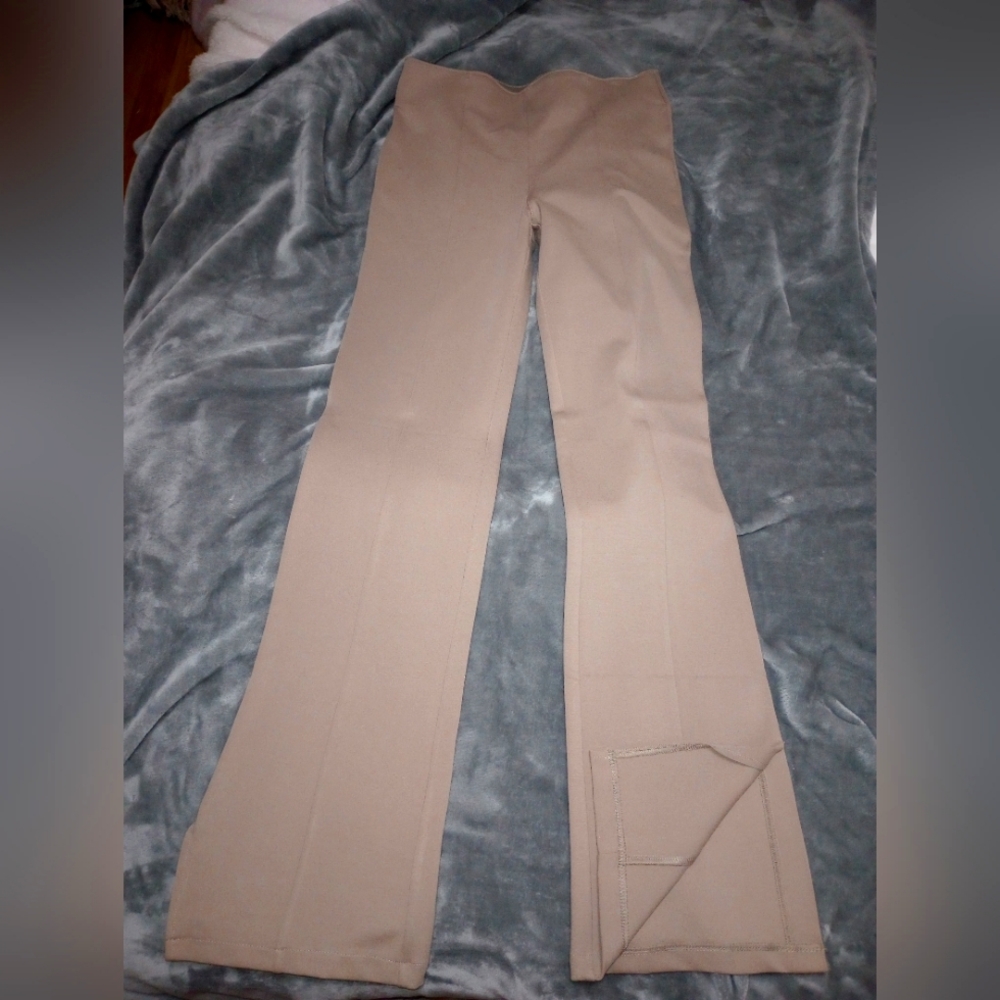 Beige Trousers Side Slit